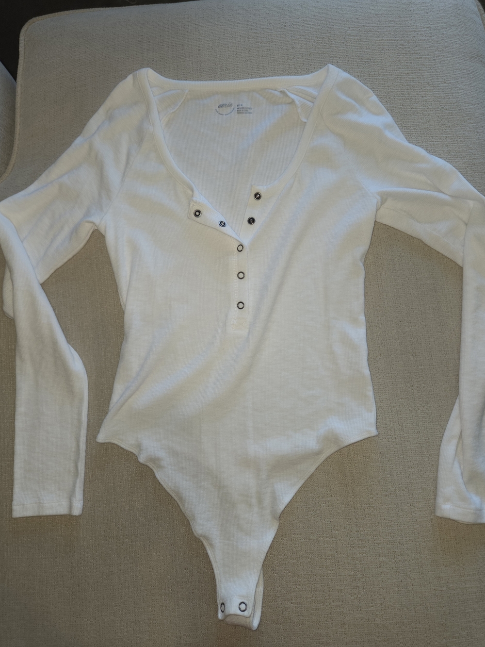 aerie White Long-Sleeve Henley Snap Bodysuit